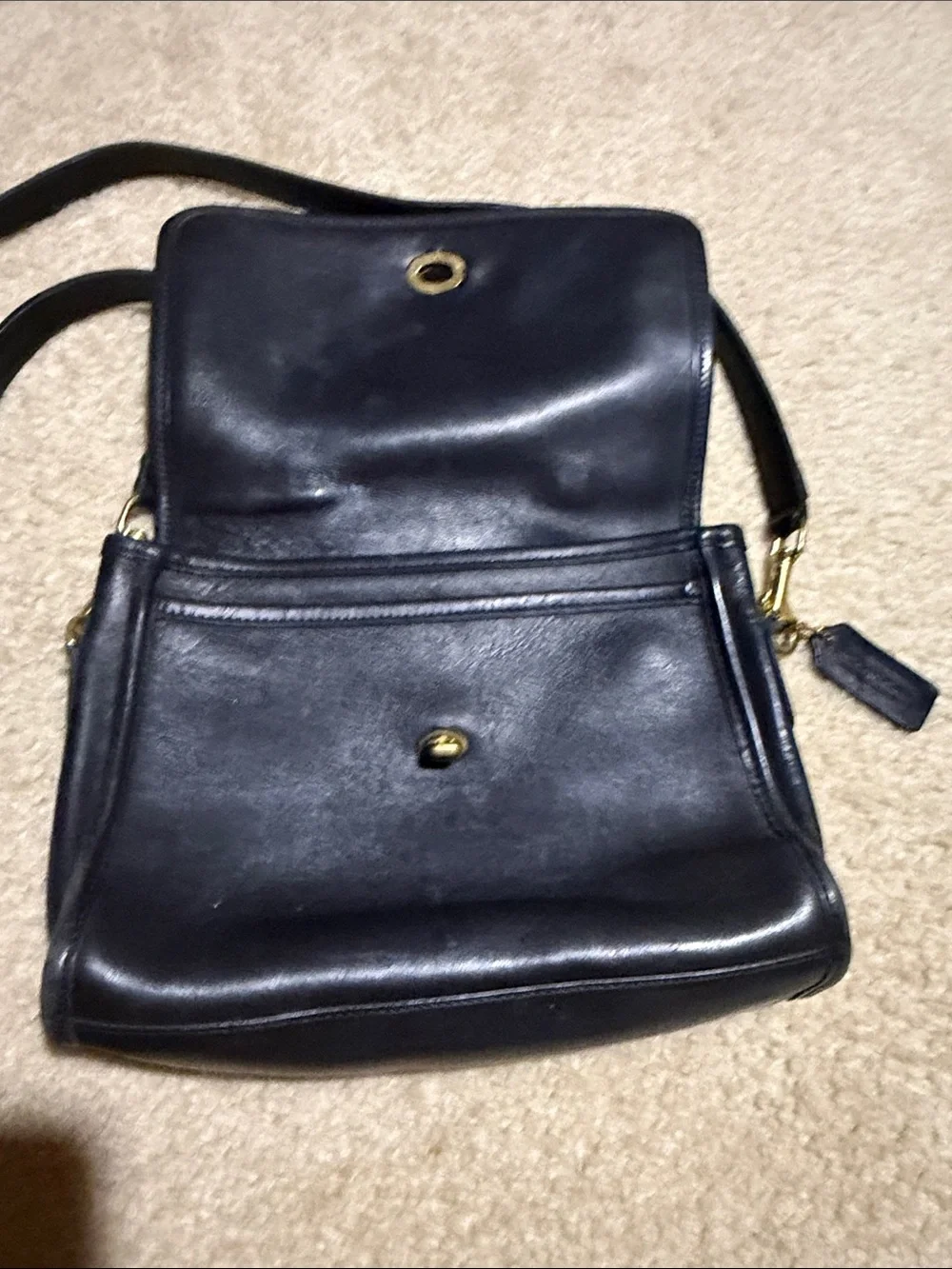 Vintage Coach Black Leather Turn-Lock Crossbody with Top Handle
